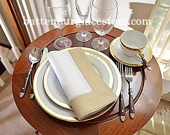 White Hemstitch Dinner Napkin with Taupe Color border